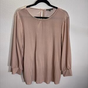 Adrianna Papell Blush Polka Dot Blouse Large Keyhole Back 3/4 Sleeve